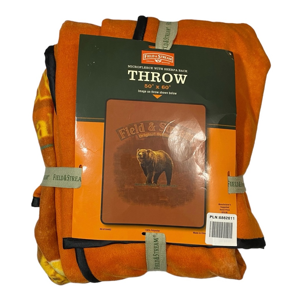 Field &‎ Stream Bear Blanket Microfleece Sherpa Throw Original Outfitters NWT